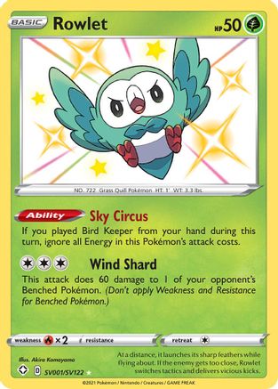 Rowlet SV001/SV122  - Holofoil Shining Fates Shiny Vault - Shiny Holo Rare