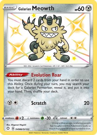 Galarian Meowth SV086/SV122  - Holofoil Shining Fates Shiny Vault - Shiny Holo Rare
