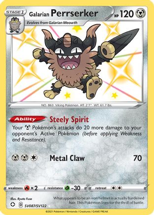 Galarian Perrserker SV087/SV122  - Holofoil Shining Fates Shiny Vault - Shiny Holo Rare