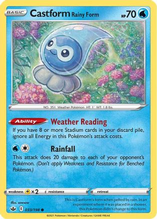 Castform Rainy Form 033/198  - Reverse Holofoil SWSH06 Chilling Reign - Common