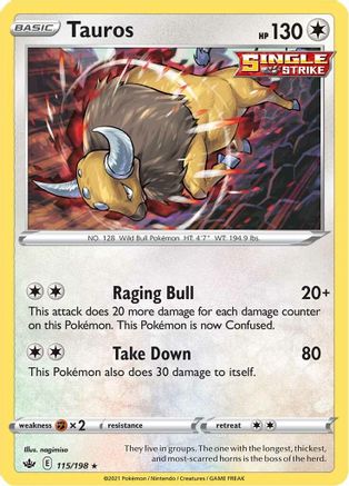 Tauros 115/198  - Holofoil SWSH06 Chilling Reign - Holo Rare