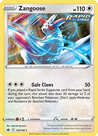 Zangoose 120/198  - Reverse Holofoil SWSH06 Chilling Reign - Rare