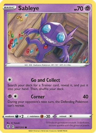 Sableye 067/203  - Reverse Holofoil SWSH07 Evolving Skies - Common