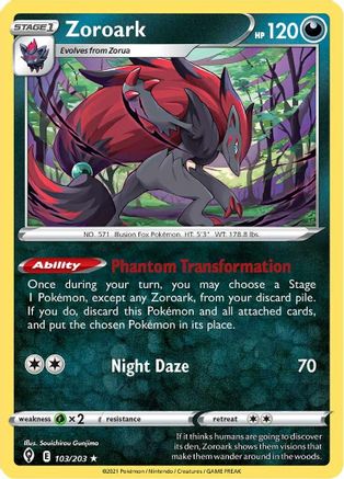 Zoroark 103/203  - Holofoil SWSH07 Evolving Skies - Holo Rare