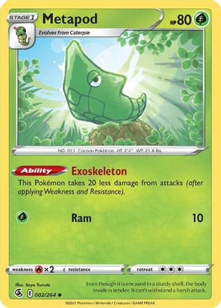 Metapod 002/264  - Reverse Holofoil SWSH08 Fusion Strike - Uncommon