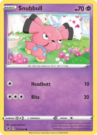 Snubbull 115/264  - Reverse Holofoil SWSH08 Fusion Strike - Common