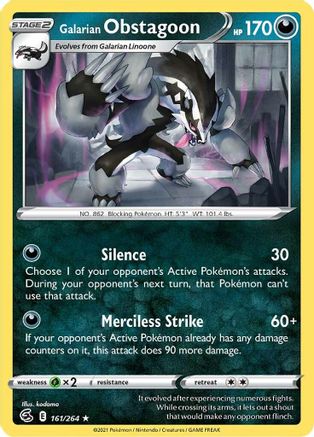 Galarian Obstagoon 161/264  - Holofoil SWSH08 Fusion Strike - Holo Rare