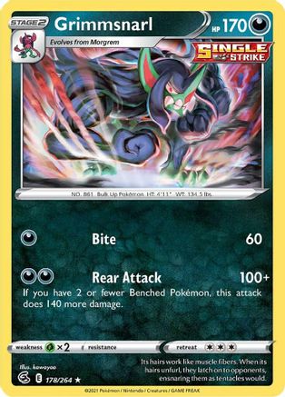 Grimmsnarl 178/264  - Holofoil SWSH08 Fusion Strike - Holo Rare