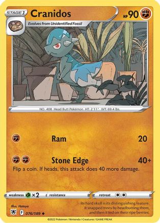 Cranidos 076/189  - Reverse Holofoil SWSH10 Astral Radiance - Uncommon