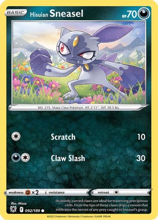 Hisuian Sneasel 092/189  - Reverse Holofoil SWSH10 Astral Radiance - Common