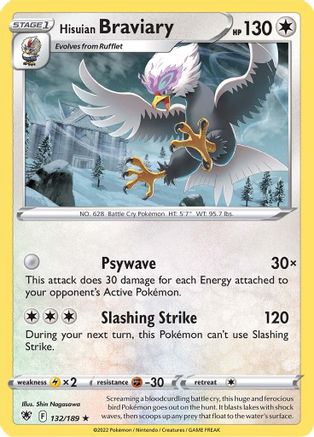 Hisuian Braviary 132/189  - Reverse Holofoil SWSH10 Astral Radiance - Rare