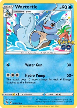 Wartortle 016/078  - Reverse Holofoil Pokemon GO - Uncommon