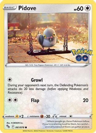 Pidove 061/078  - Reverse Holofoil Pokemon GO - Common