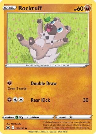 Rockruff 109/196  - Reverse Holofoil SWSH11 Lost Origin - Common