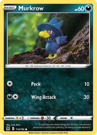 Murkrow 114/196  - Reverse Holofoil SWSH11 Lost Origin - Common