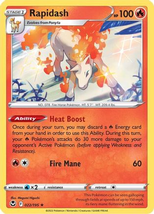 Rapidash 022/195  - Holofoil SWSH12 Silver Tempest - Holo Rare