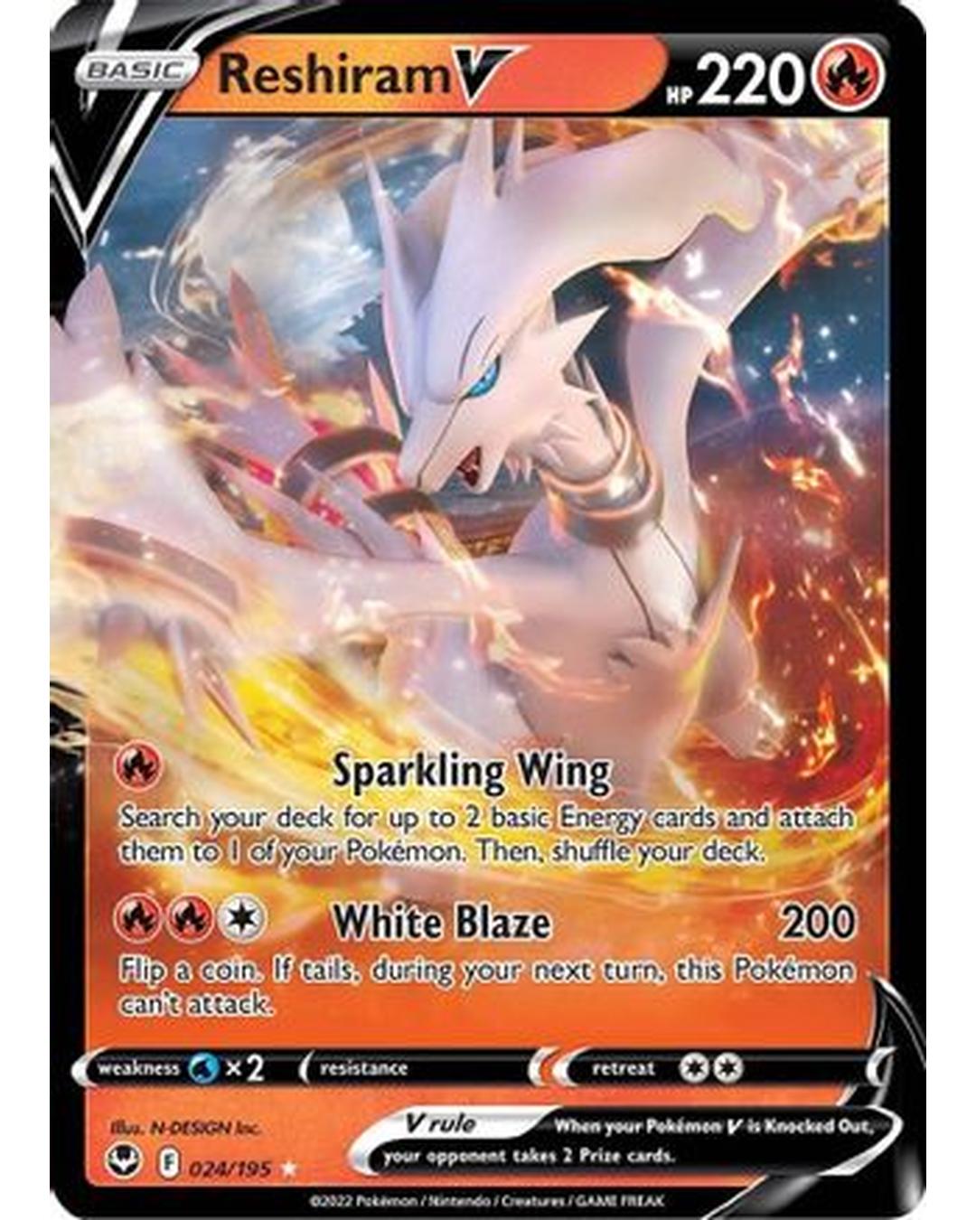 Reshiram V 024/195  - Holofoil SWSH12 Silver Tempest - Ultra Rare