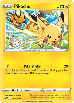 Pikachu 049/195  SWSH12 Silver Tempest - Common