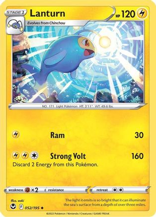 Lanturn 052/195  - Reverse Holofoil SWSH12 Silver Tempest - Uncommon