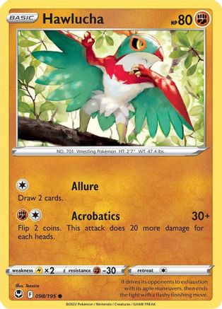 Hawlucha 098/195  - Reverse Holofoil SWSH12 Silver Tempest - Common