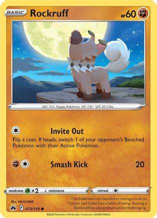 Rockruff 073/159  - Reverse Holofoil Crown Zenith - Common