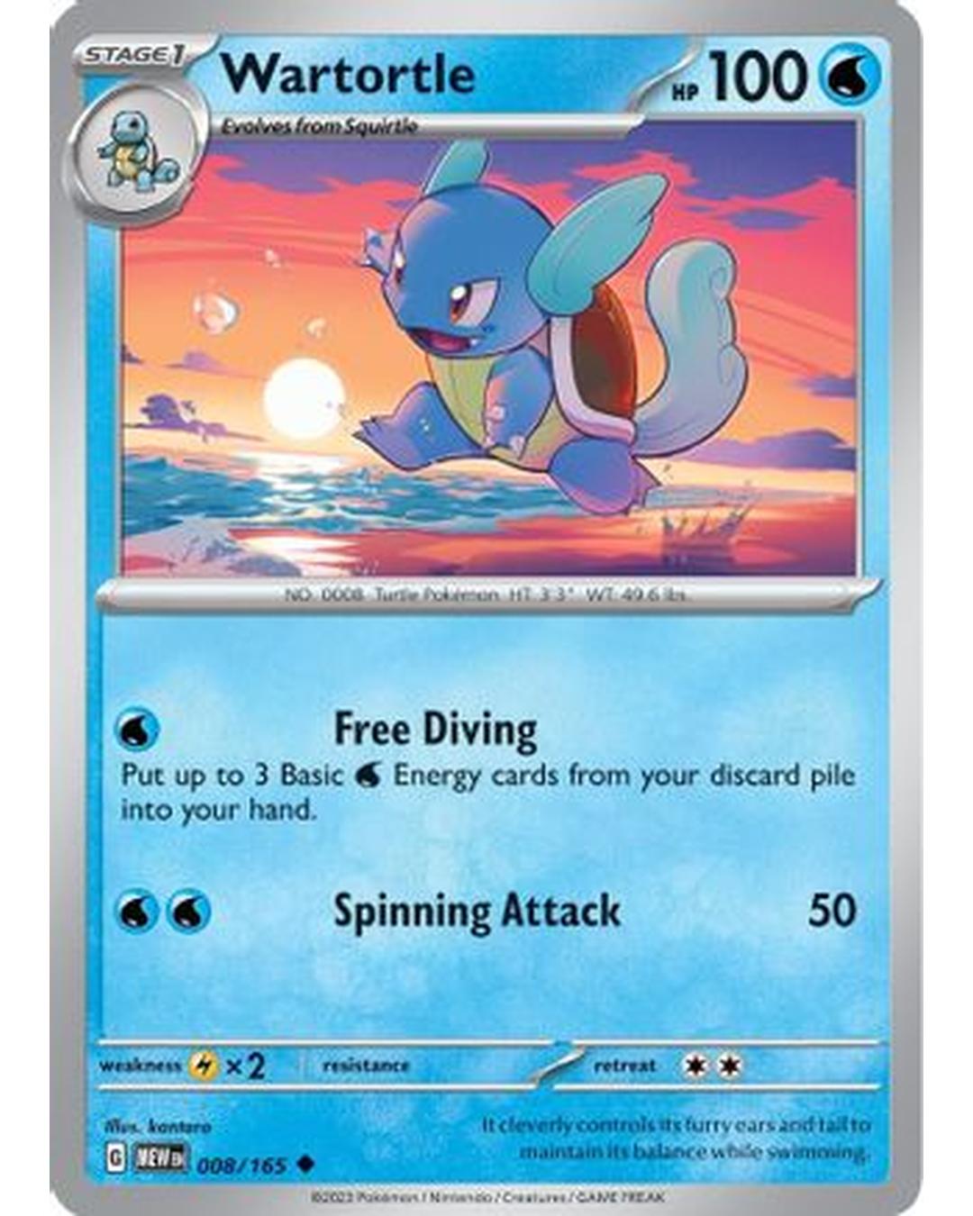 Wartortle 008/165  - Reverse Holofoil SV Scarlet & Violet 151 - Uncommon