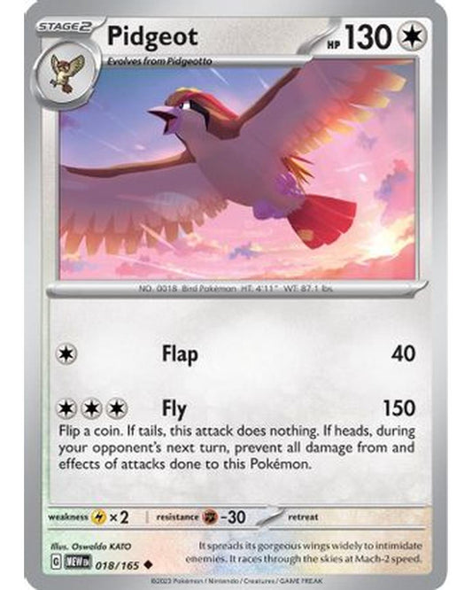 Pidgeot 018/165  - Reverse Holofoil SV Scarlet & Violet 151 - Uncommon