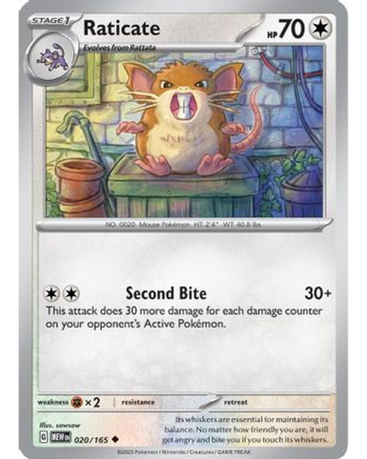 Raticate 020/165  - Reverse Holofoil SV Scarlet & Violet 151 - Uncommon