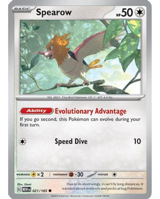 Spearow 021/165  - Reverse Holofoil SV Scarlet & Violet 151 - Common