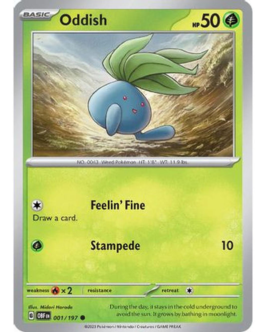 Oddish 001/197  - Reverse Holofoil SV03 Obsidian Flames - Common