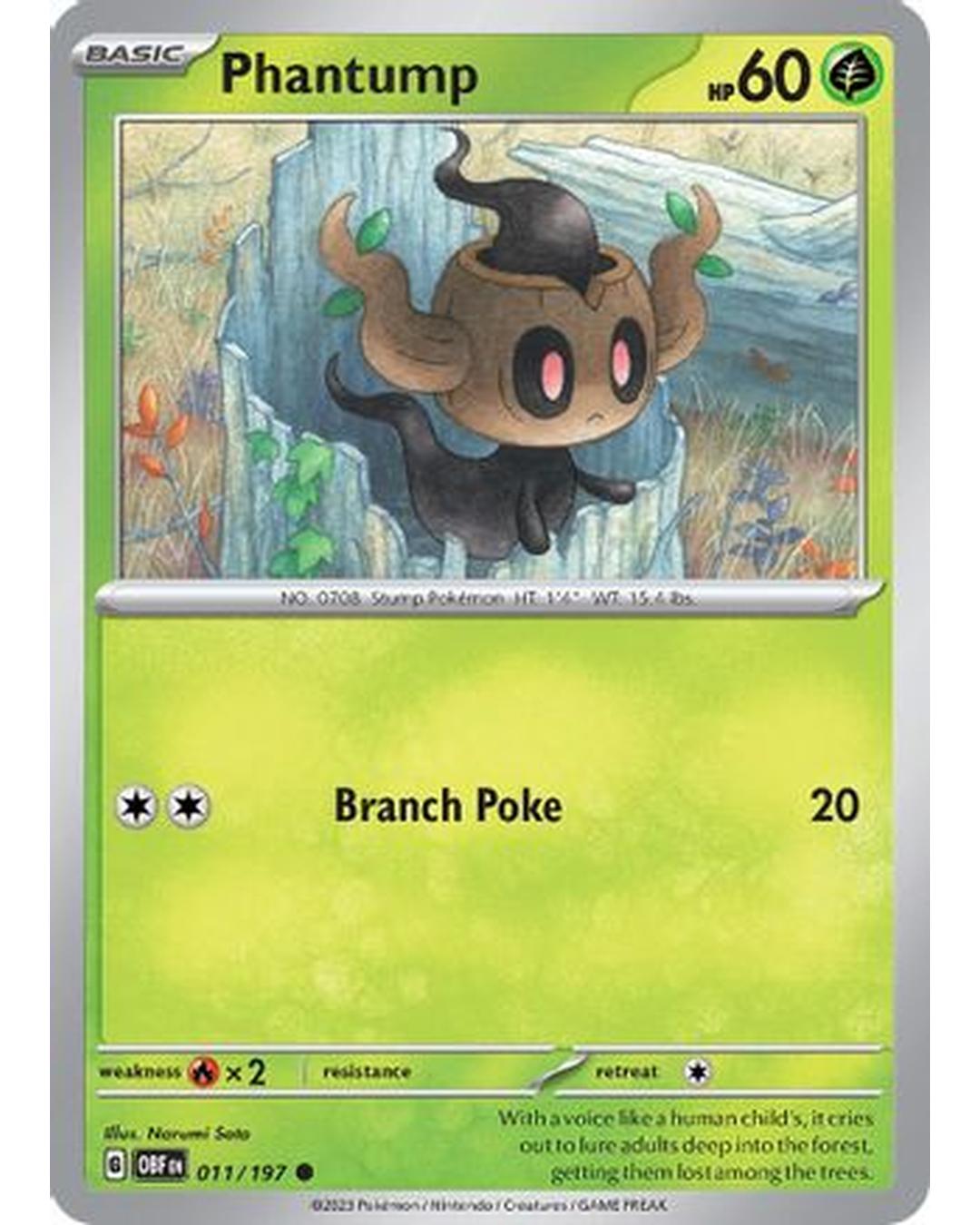 Phantump 011/197  - Reverse Holofoil SV03 Obsidian Flames - Common