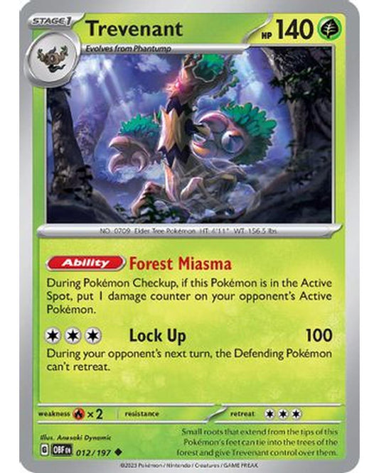 Trevenant 012/197  - Reverse Holofoil SV03 Obsidian Flames - Uncommon