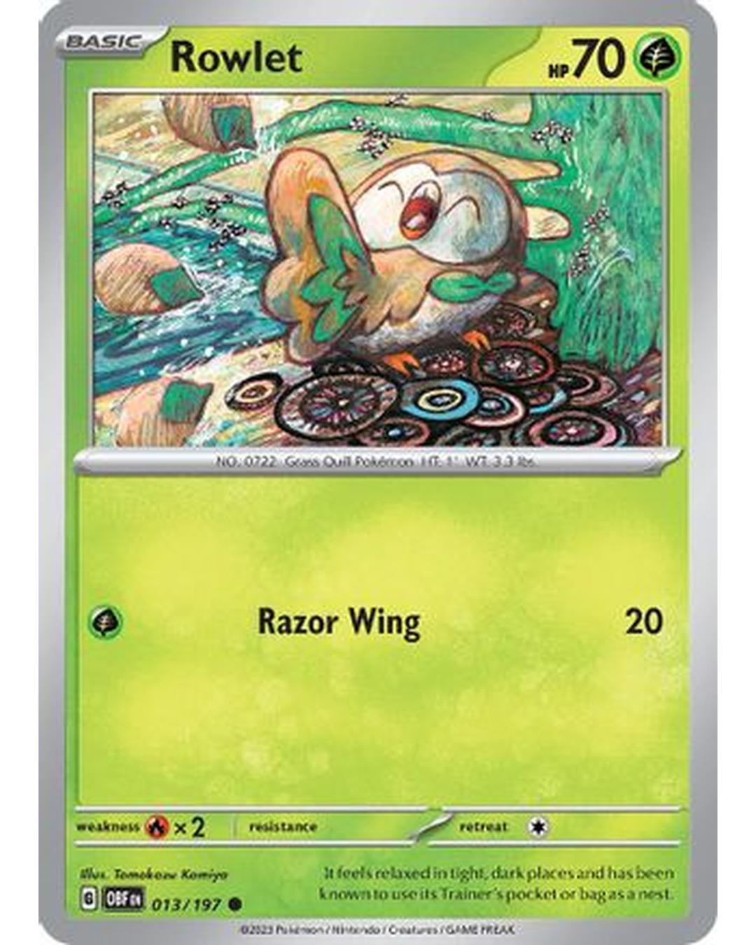 Rowlet 013/197  - Reverse Holofoil SV03 Obsidian Flames - Common