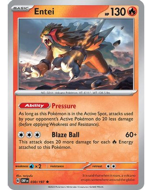 Entei 030/197  - Holofoil SV03 Obsidian Flames - Rare