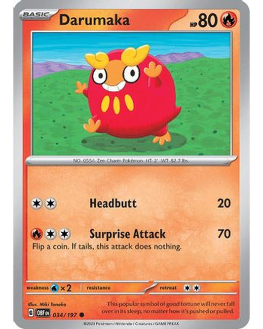 Darumaka 034/197  - Reverse Holofoil SV03 Obsidian Flames - Common