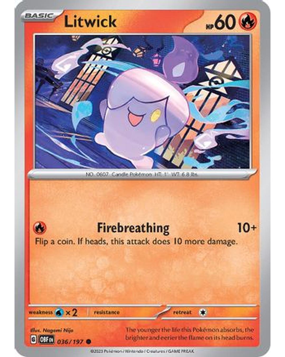 Litwick 036/197  - Reverse Holofoil SV03 Obsidian Flames - Common
