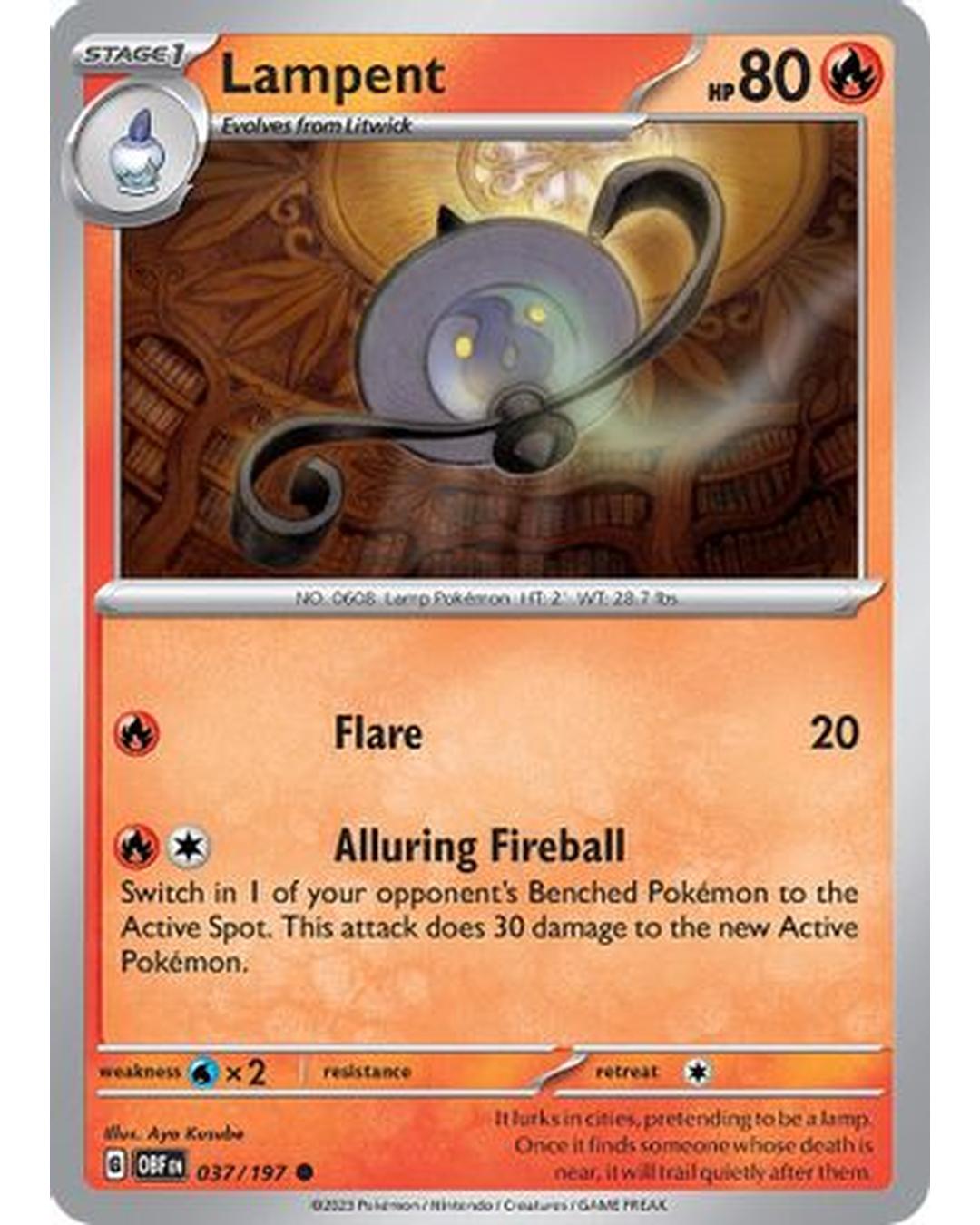 Lampent 037/197  - Reverse Holofoil SV03 Obsidian Flames - Common