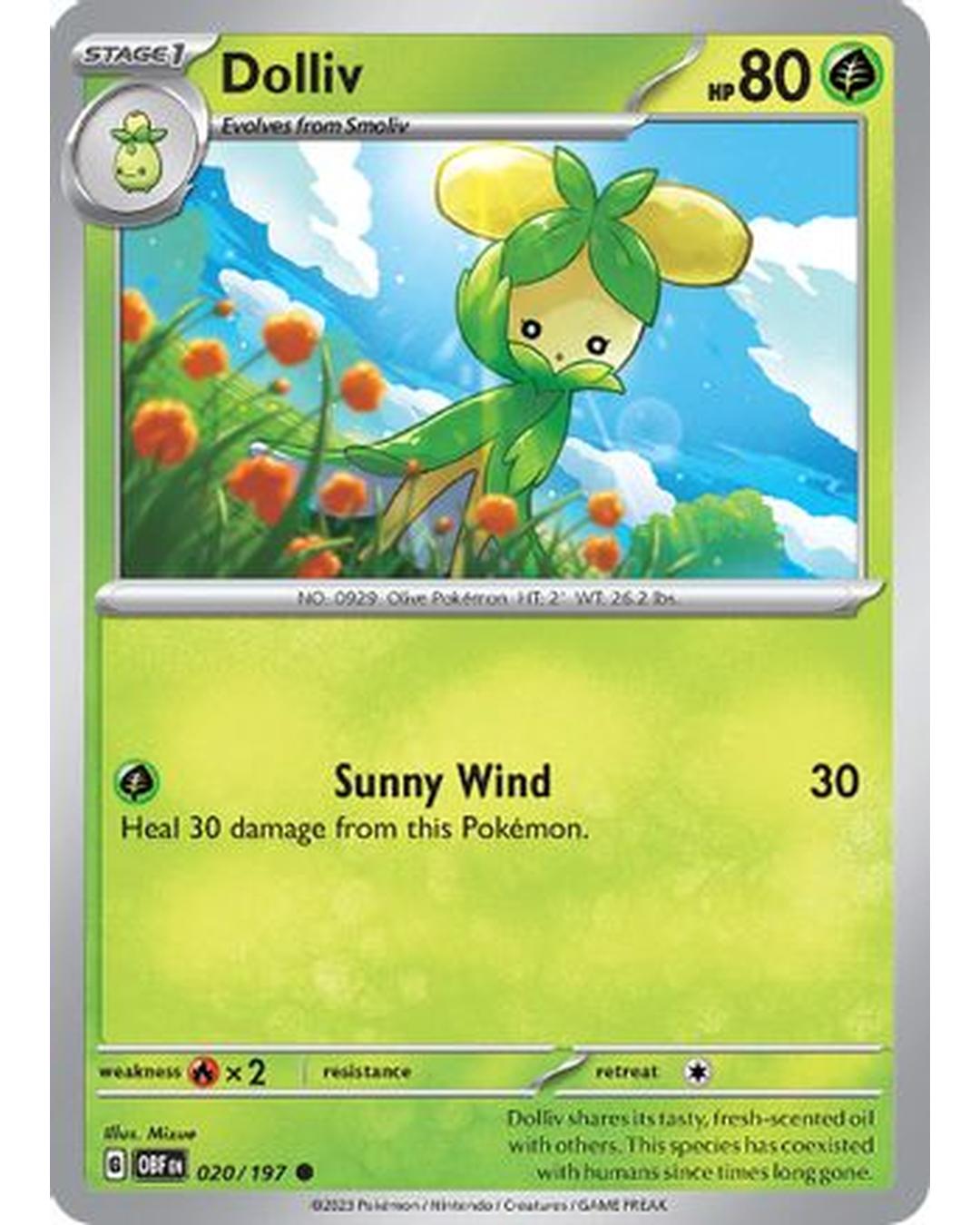 Dolliv 020/197  - Reverse Holofoil SV03 Obsidian Flames - Common