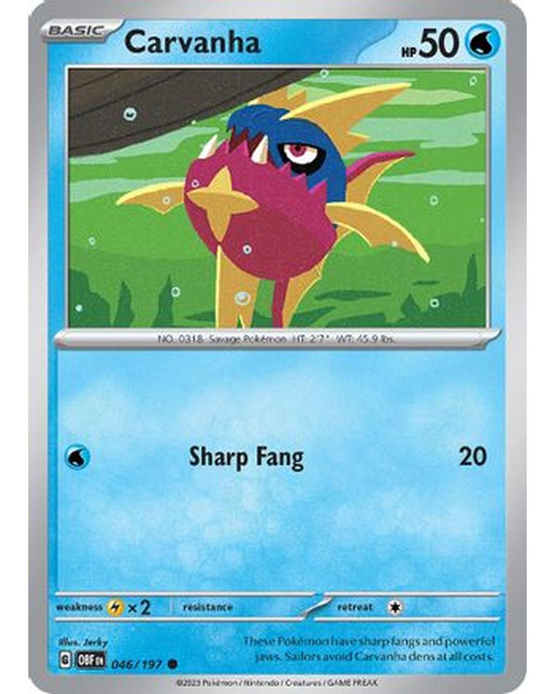 Carvanha 046/197  - Reverse Holofoil SV03 Obsidian Flames - Common