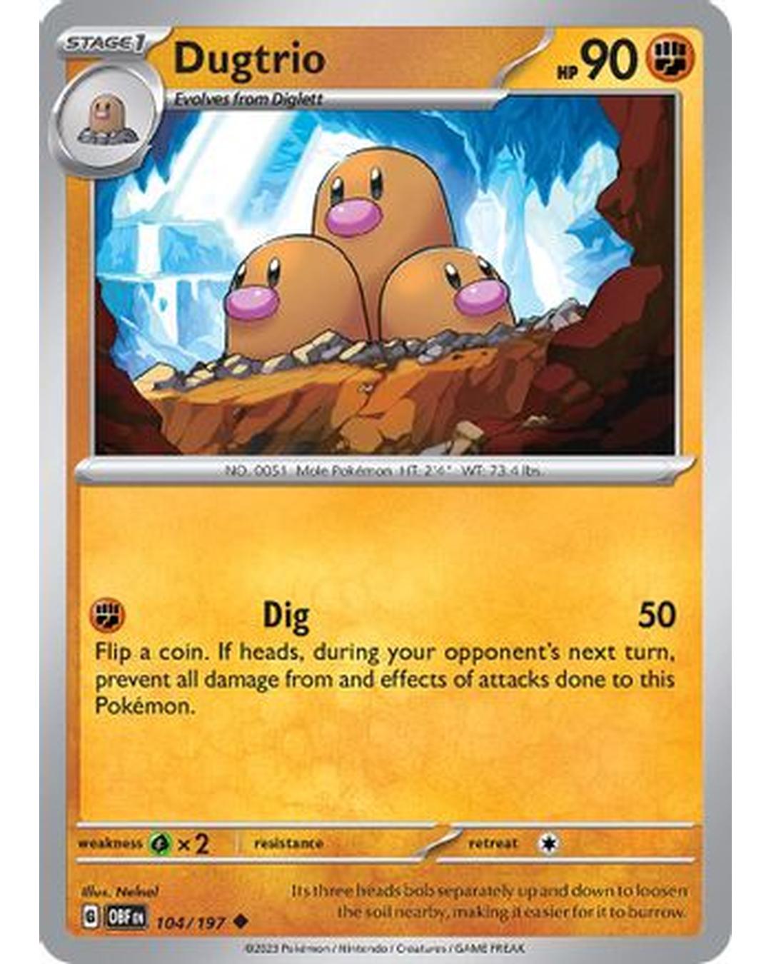 Dugtrio 104/197  - Reverse Holofoil SV03 Obsidian Flames - Uncommon