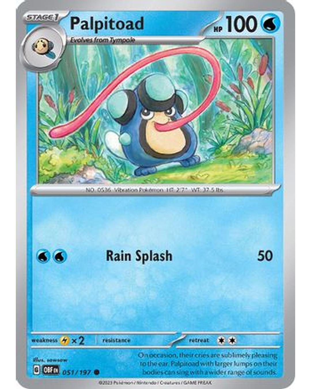 Palpitoad 051/197  - Reverse Holofoil SV03 Obsidian Flames - Common