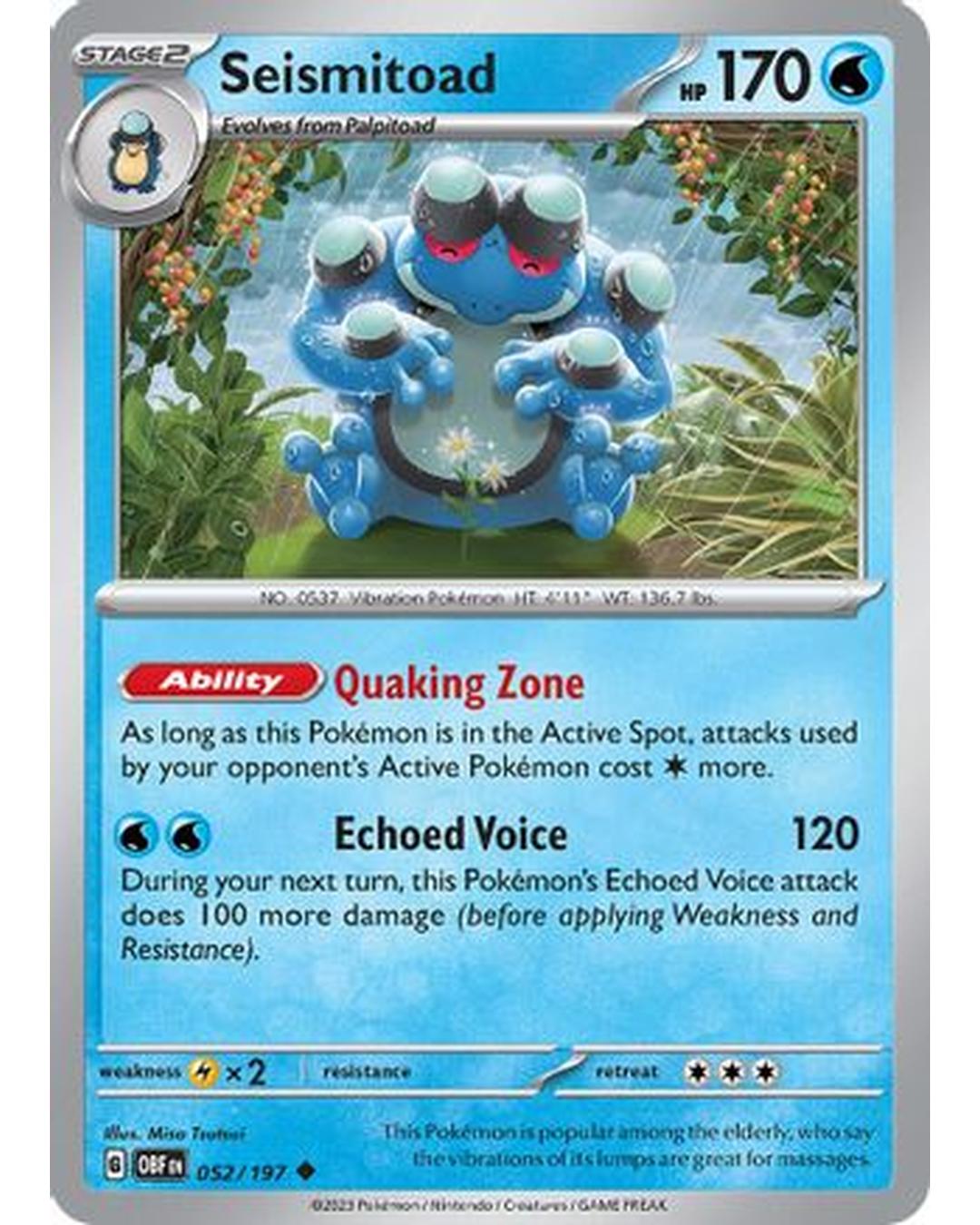 Seismitoad 052/197  - Reverse Holofoil SV03 Obsidian Flames - Uncommon