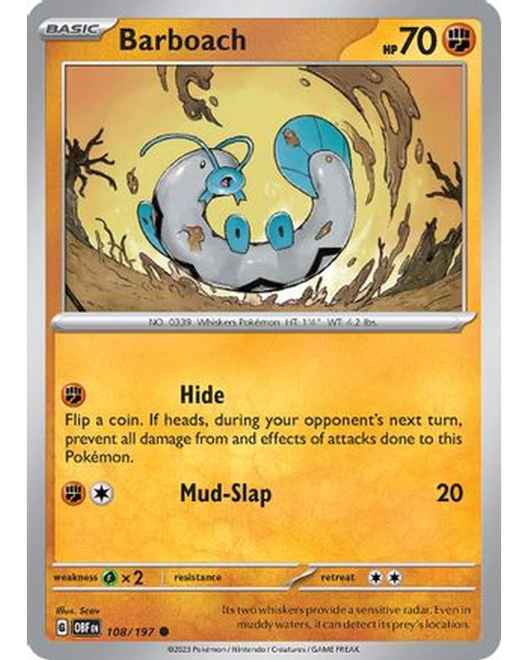 Barboach 108/197  - Reverse Holofoil SV03 Obsidian Flames - Common