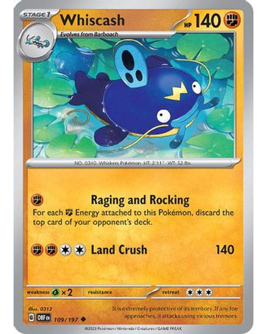 Whiscash 109/197  - Reverse Holofoil SV03 Obsidian Flames - Uncommon