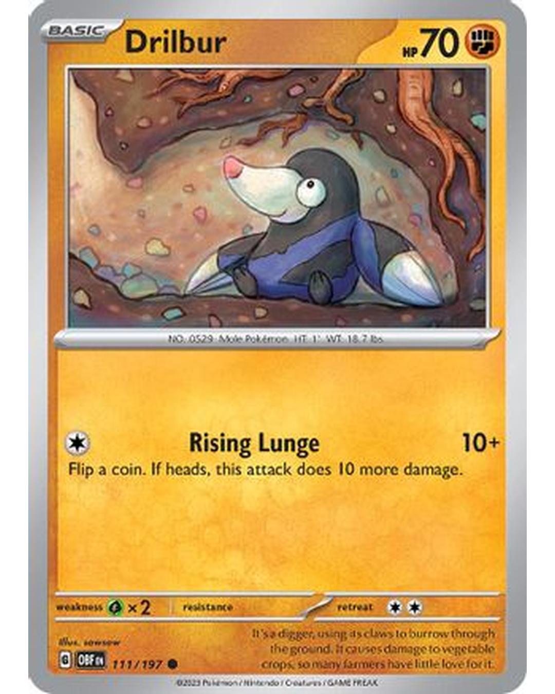 Drilbur 111/197  - Reverse Holofoil SV03 Obsidian Flames - Common