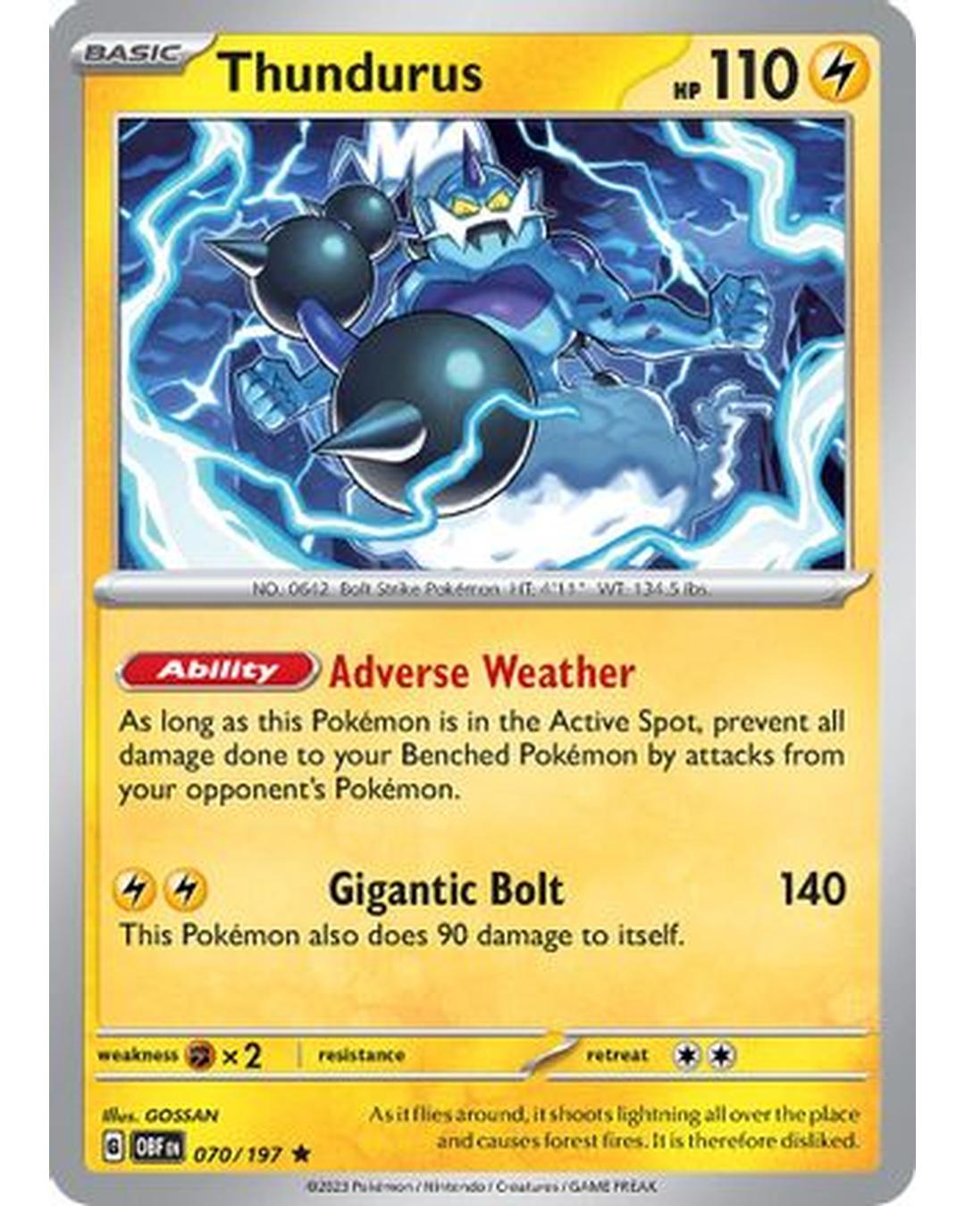Thundurus 070/197  - Reverse Holofoil SV03 Obsidian Flames - Rare
