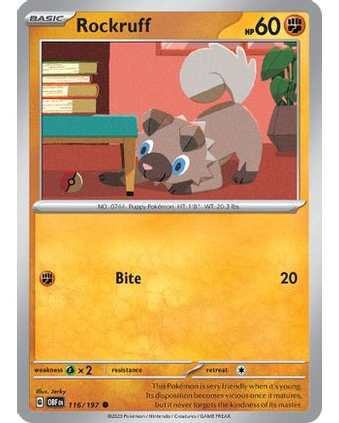 Rockruff 116/197  - Reverse Holofoil SV03 Obsidian Flames - Common