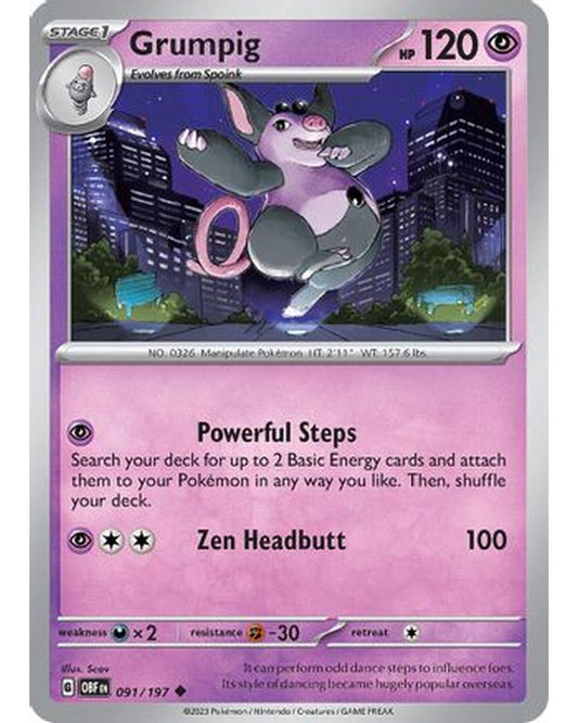 Grumpig 091/197  - Reverse Holofoil SV03 Obsidian Flames - Uncommon