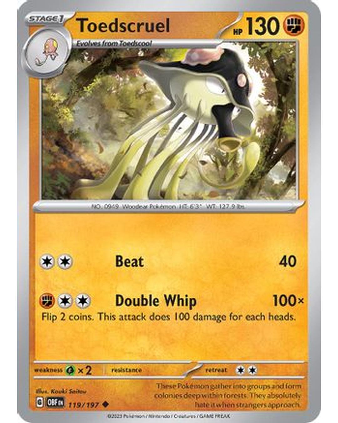 Toedscruel 119/197  - Reverse Holofoil SV03 Obsidian Flames - Uncommon