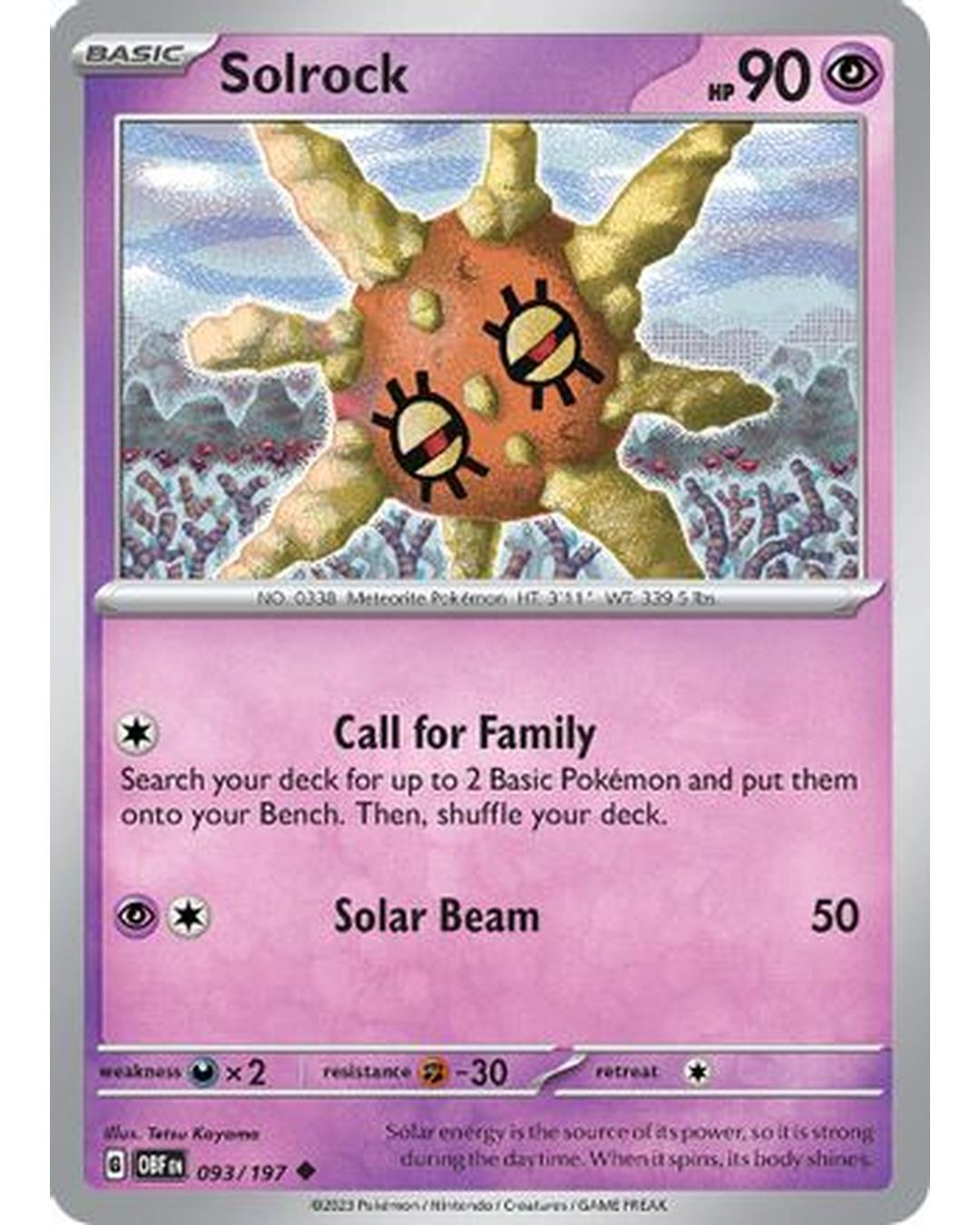 Solrock 093/197  - Reverse Holofoil SV03 Obsidian Flames - Uncommon